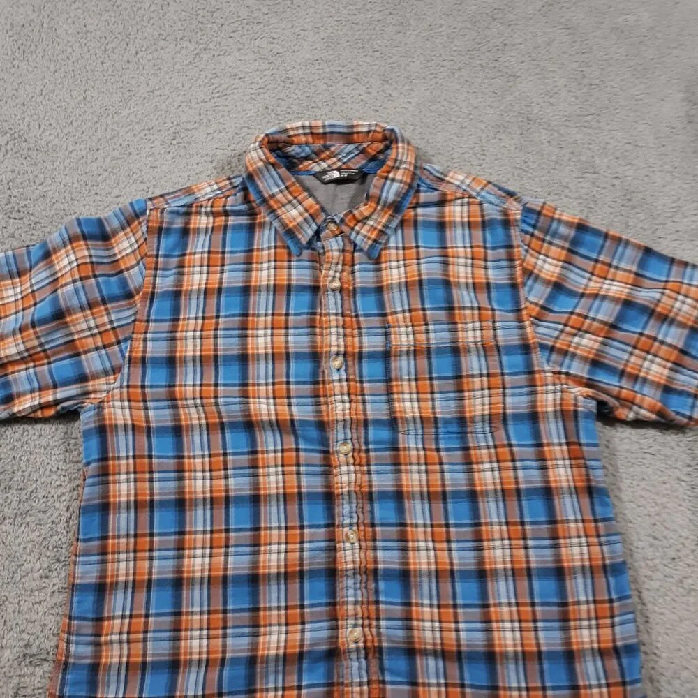 The North Face Short Sleeve Flannel Shirt Mens Medium Blue Plaid Outdoor‎ Hiking